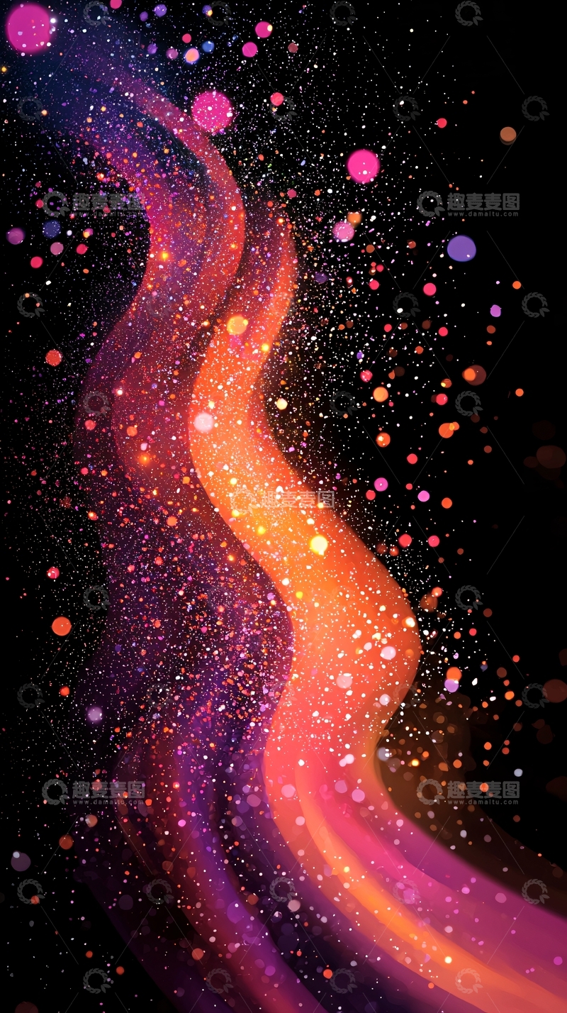 高清大图下载【趣麦麦图】彩色光晕流淌在黑色背景中