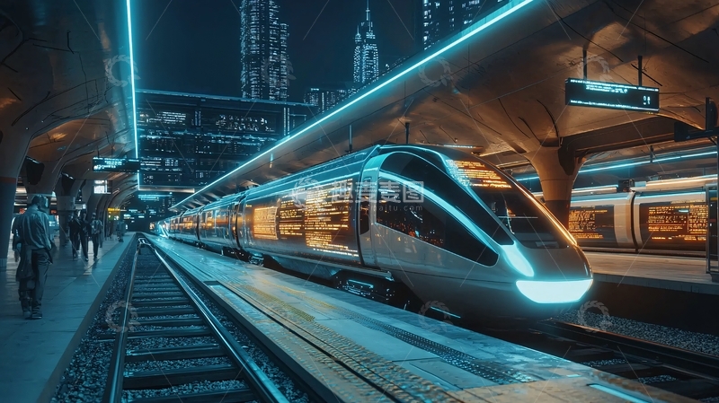高清大图下载【趣麦麦图】夜幕下的现代化高铁站