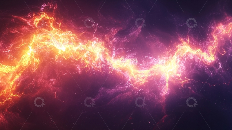 高清大图下载【趣麦麦图】燃烧的能量闪电穿梭于紫色星云