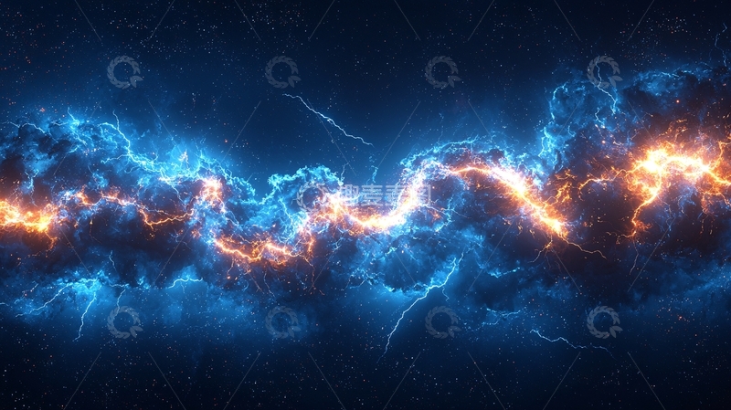 高清大图下载【趣麦麦图】蓝色橙色交织的闪电