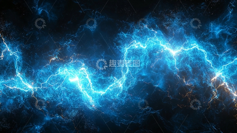 高清大图下载【趣麦麦图】蓝色闪电穿梭于黑暗背景中