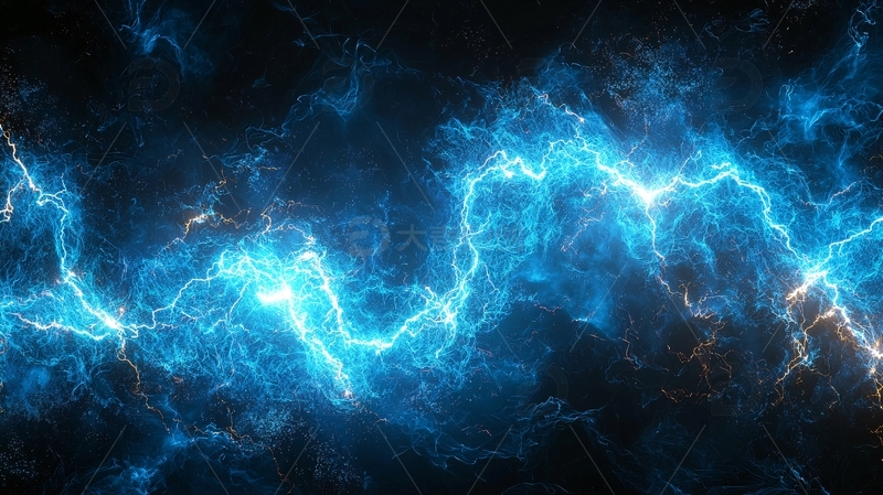 高清大图下载【趣麦麦图】蓝色闪电穿梭于黑暗背景中