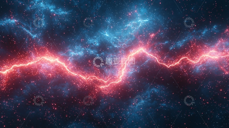 高清大图下载【趣麦麦图】红色闪电划破蓝色星空