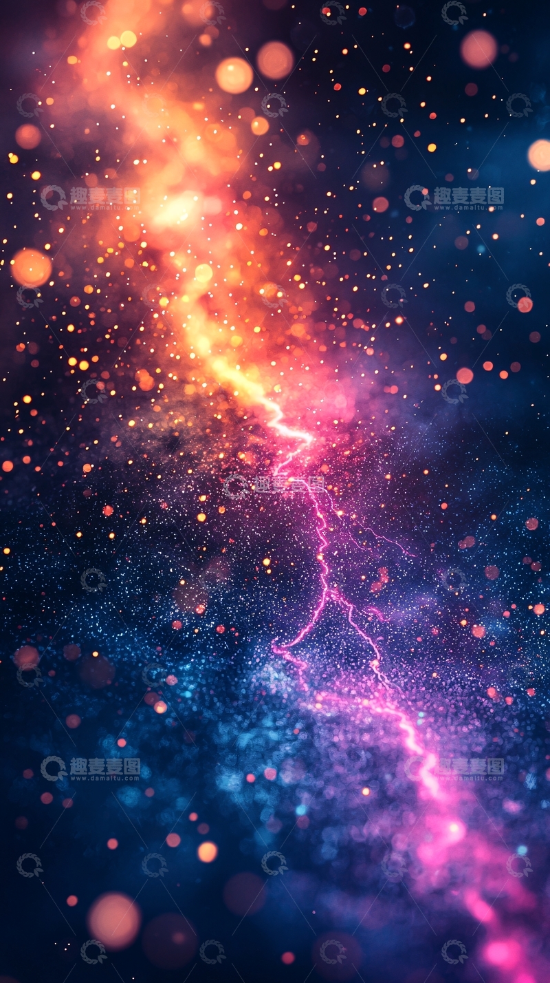 高清大图下载【趣麦麦图】绚丽星云中的紫色闪电