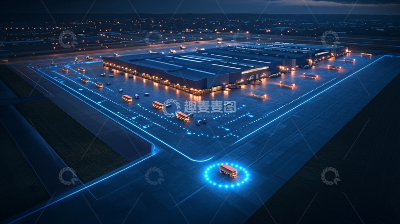 高清大图下载【趣麦麦图】未来城市夜晚的工业厂房