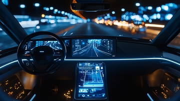 夜景高速公路自动驾驶汽车内饰