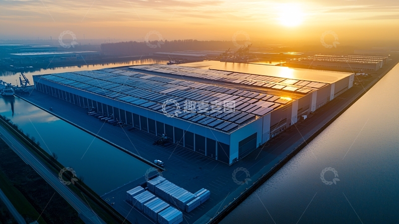 高清大图下载【趣麦麦图】大型仓库建筑群日出