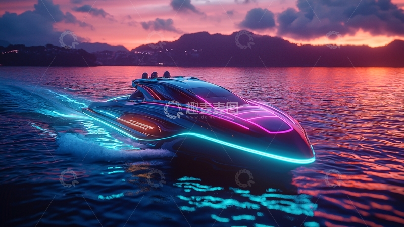 高清大图下载【趣麦麦图】极速快艇落日余晖