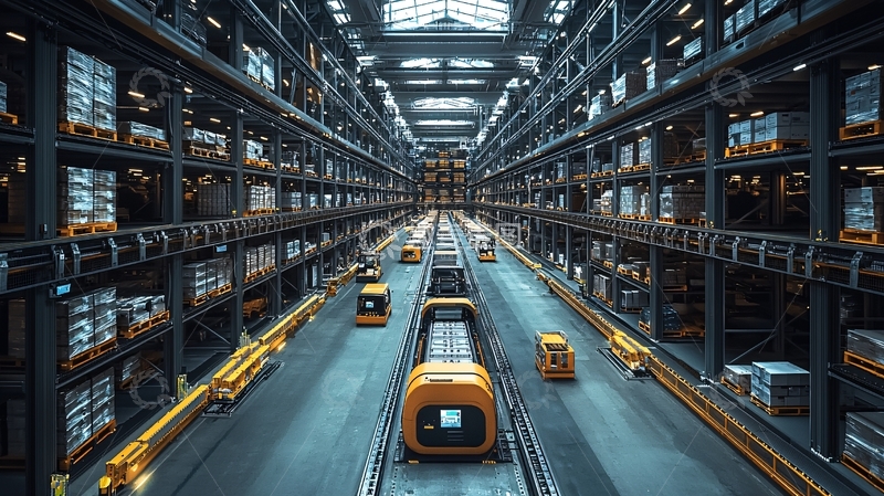 高清大图下载【趣麦麦图】仓库货架上的无人搬运车