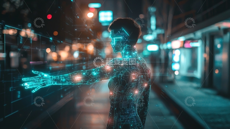 高清大图下载【趣麦麦图】夜晚都市女性科技感