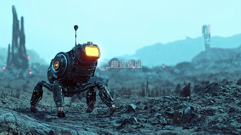 高清大图下载【趣麦麦图】荒凉星球上的小型机器人