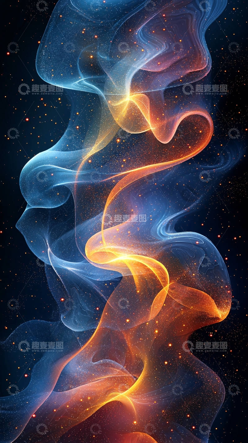 高清大图下载【趣麦麦图】蓝橙色烟雾缠绕与星尘