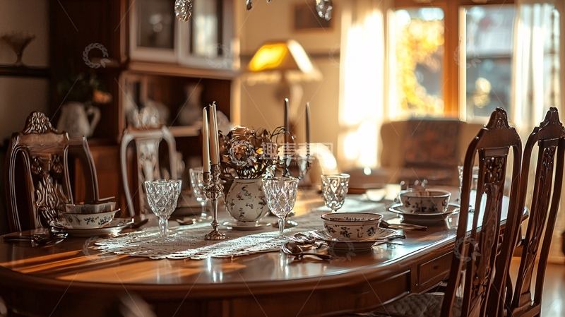 高清大图下载【趣麦麦图】温暖阳光下的欧式餐桌