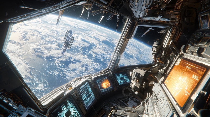 高清大图下载【趣麦麦图】太空舱舷窗外的地球