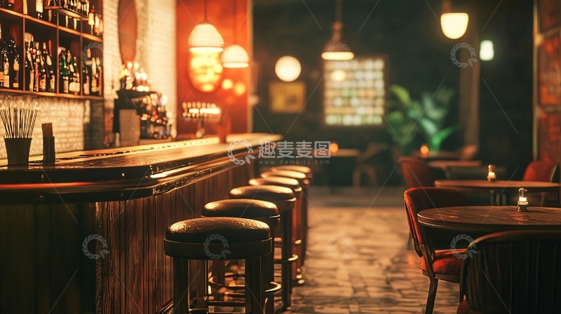 高清大图下载【趣麦麦图】昏暗灯光下的复古酒吧