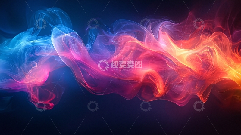 高清大图下载【趣麦麦图】彩色烟雾在黑暗中飘动