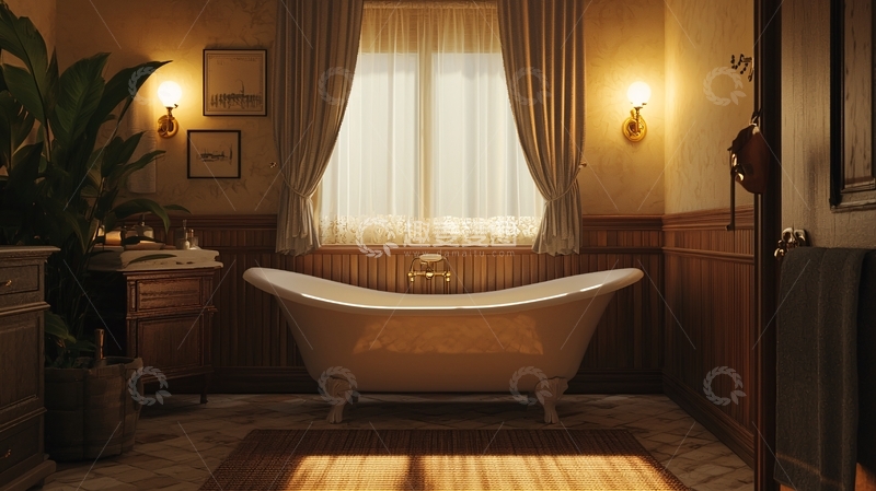 高清大图下载【趣麦麦图】复古独立式浴缸浴室