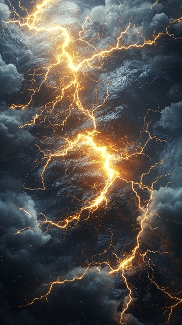 金色闪电划破深色天空