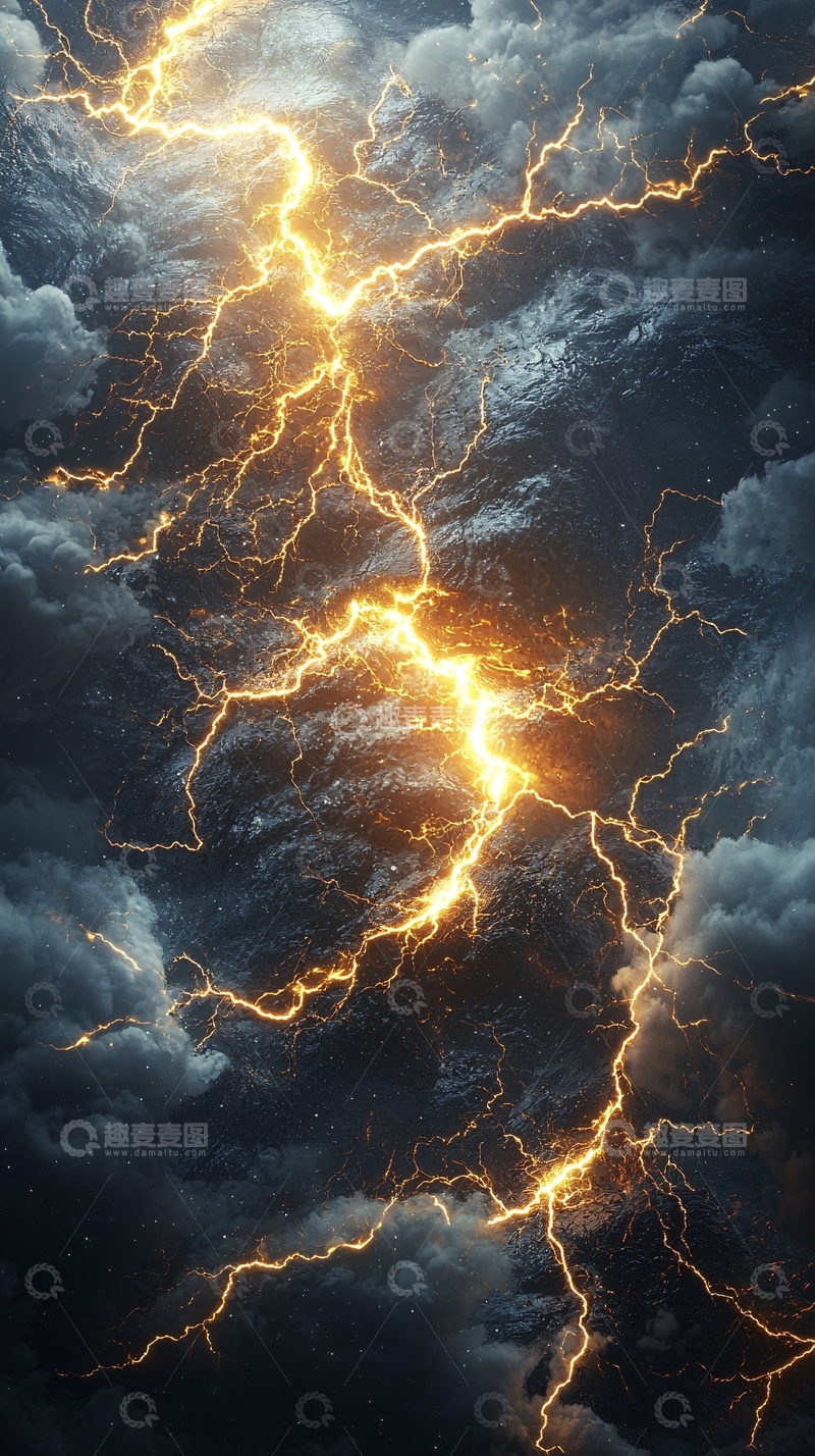 高清大图下载【趣麦麦图】金色闪电划破深色天空