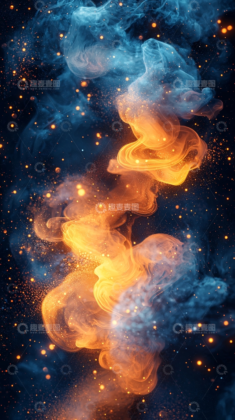 高清大图下载【趣麦麦图】蓝色金色烟雾星光背景