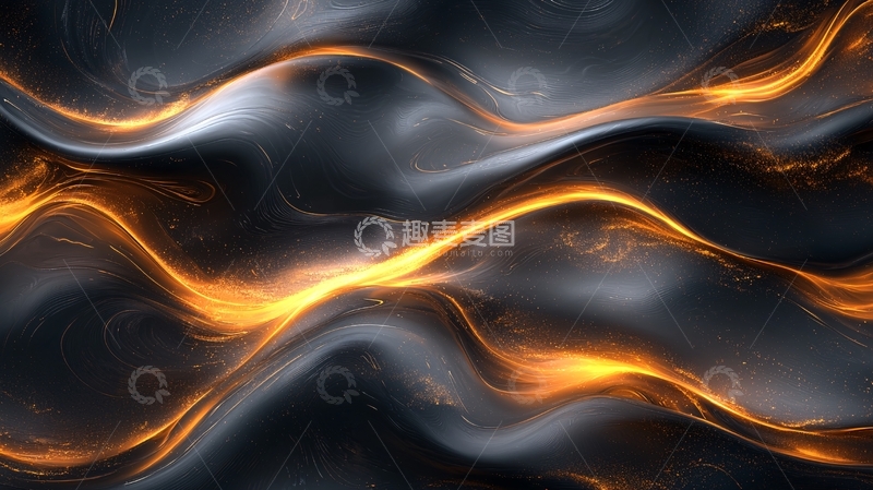 高清大图下载【趣麦麦图】金色光芒在黑色背景上流动
