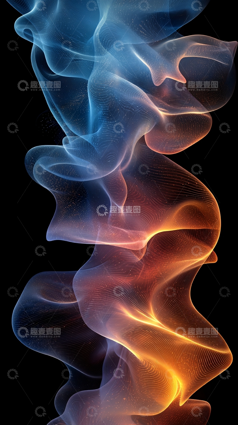 高清大图下载【趣麦麦图】流动的蓝色橙色烟雾效果