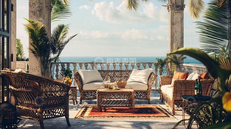 高清大图下载【趣麦麦图】海边别墅阳台休闲场景