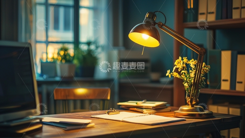 高清大图下载【趣麦麦图】温暖舒适的书房工作台