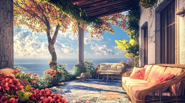 海边别墅阳台风景