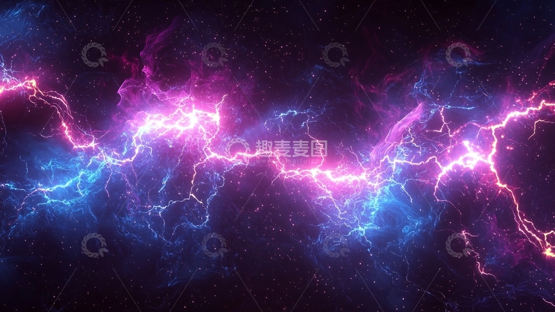 高清大图下载【趣麦麦图】紫色蓝色闪电划过天空