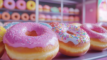 甜甜圈店货架上的甜甜圈