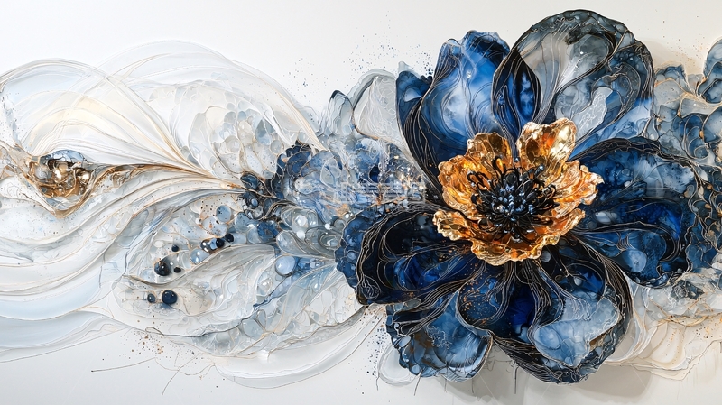 高清大图下载【趣麦麦图】蓝色金色树脂花