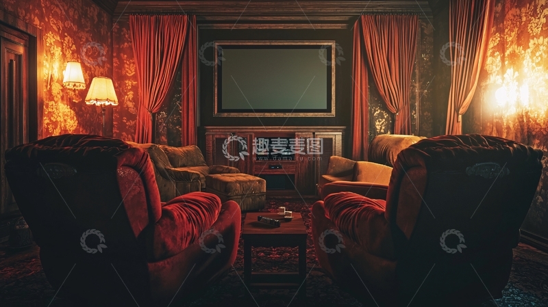 高清大图下载【趣麦麦图】复古红棕色家庭影院
