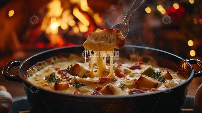 高清大图下载【趣麦麦图】火炉旁的奶酪火锅