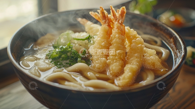 高清大图下载【趣麦麦图】热气腾腾的日式虾天妇罗乌冬面