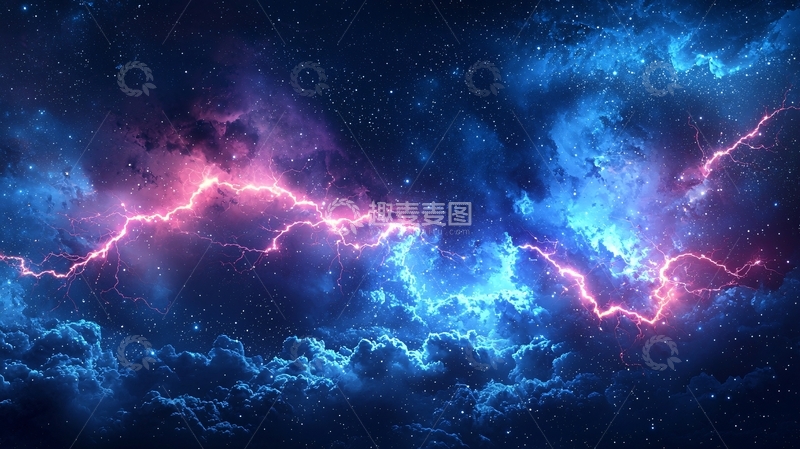 高清大图下载【趣麦麦图】星空中的闪电风暴