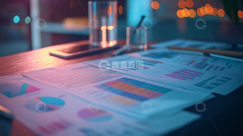 高清大图下载【趣麦麦图】夜晚办公桌上的报表