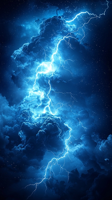 蓝色闪电穿过夜空