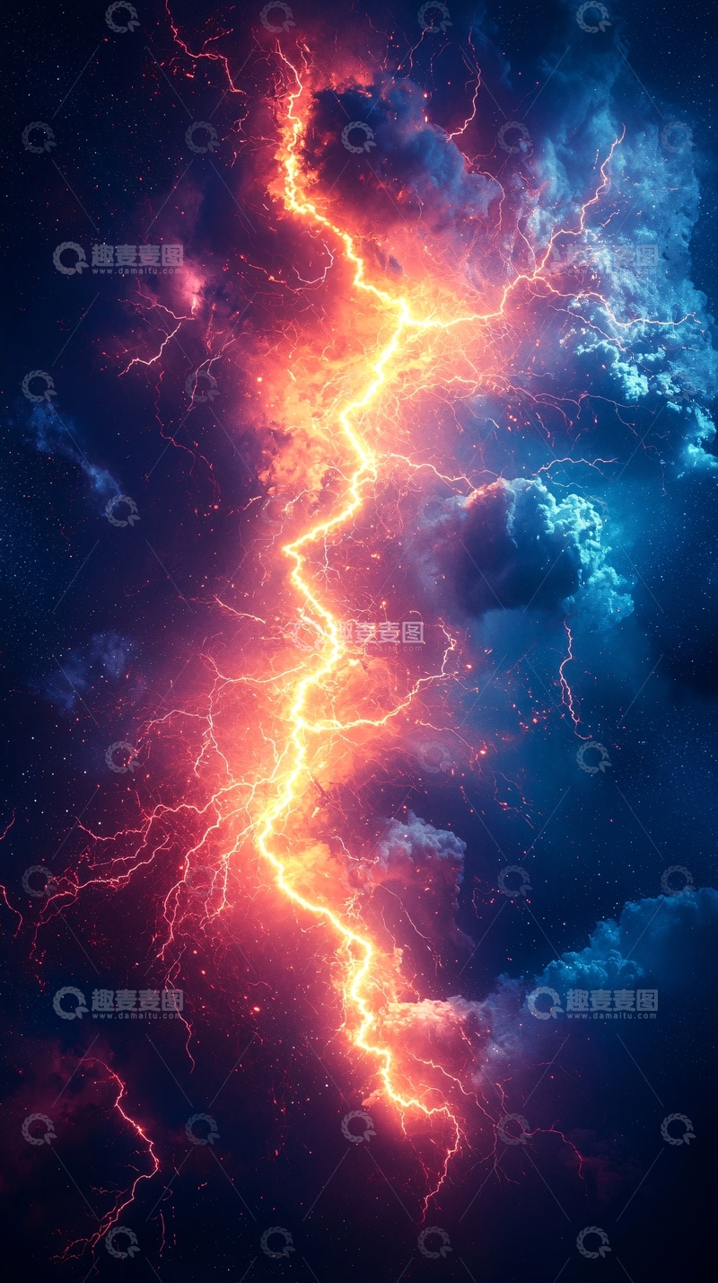 高清大图下载【趣麦麦图】绚丽多彩的雷电穿梭夜空