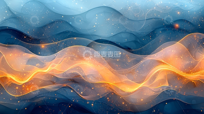 高清大图下载【趣麦麦图】抽象水彩蓝色金色背景