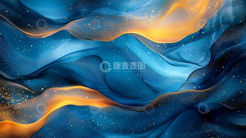 高清大图下载【趣麦麦图】蓝色金色交织的抽象背景