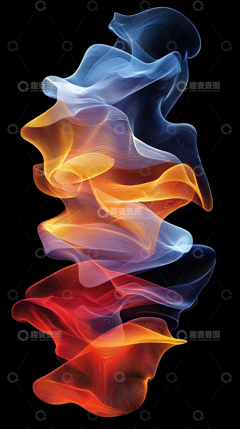 高清大图下载【趣麦麦图】彩色烟雾在黑色背景上抽象盘旋