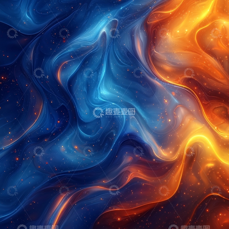 高清大图下载【趣麦麦图】蓝橙色流体渐变星空
