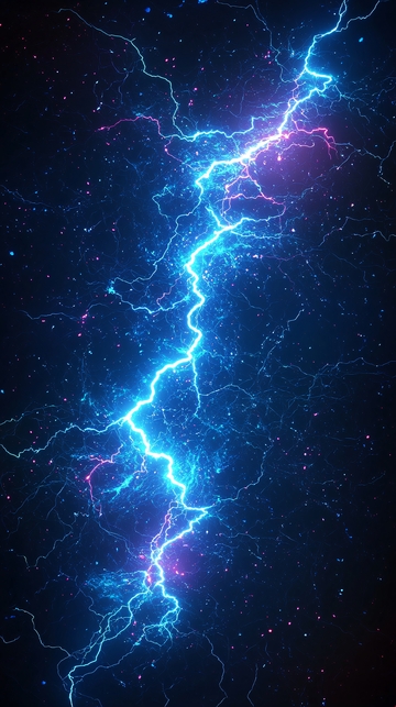 蓝色闪电穿过深蓝色夜空