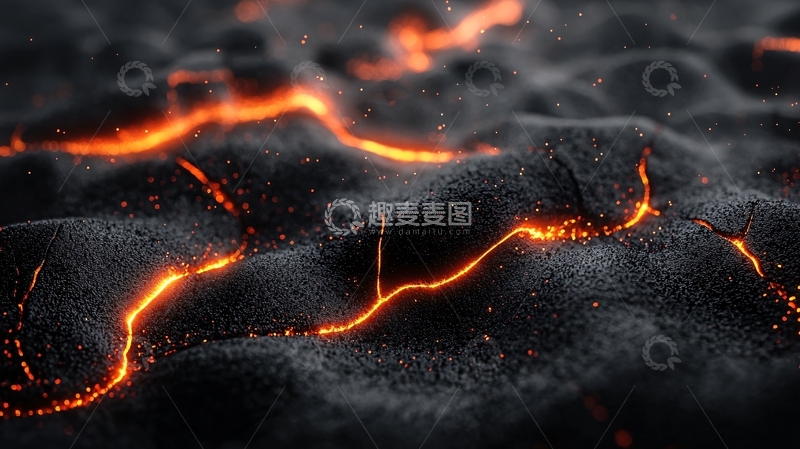 高清大图下载【趣麦麦图】熔岩流过黑色土地