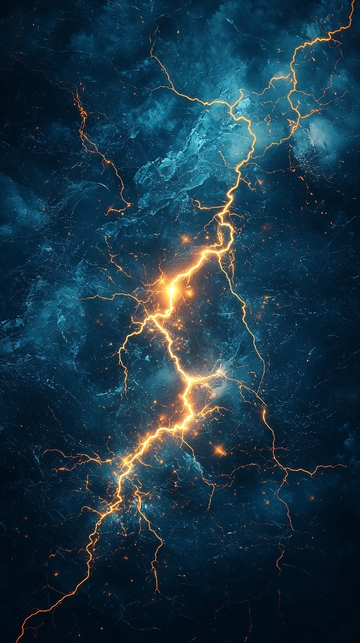 金色闪电划破深蓝色夜空