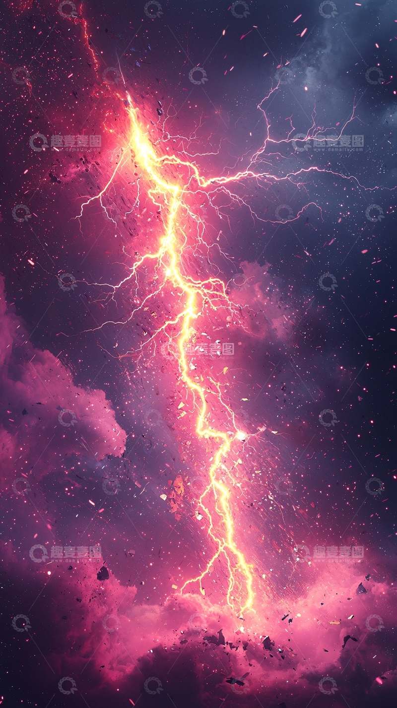 高清大图下载【趣麦麦图】红色闪电穿透紫色星云