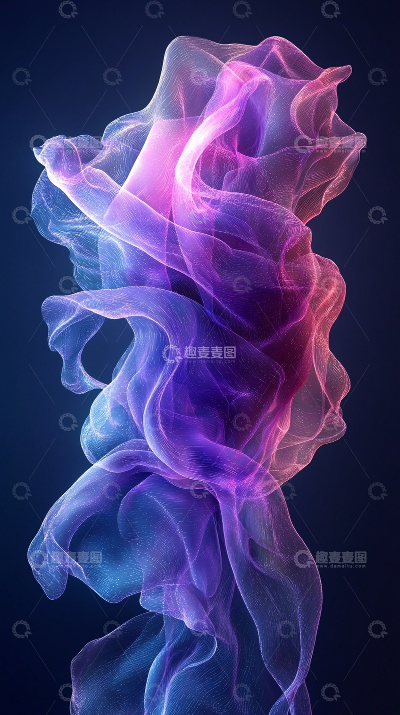 高清大图下载【趣麦麦图】紫色粉色交织的丝绸飘带