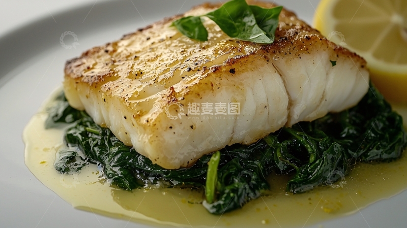 高清大图下载【趣麦麦图】煎鳕鱼配菠菜