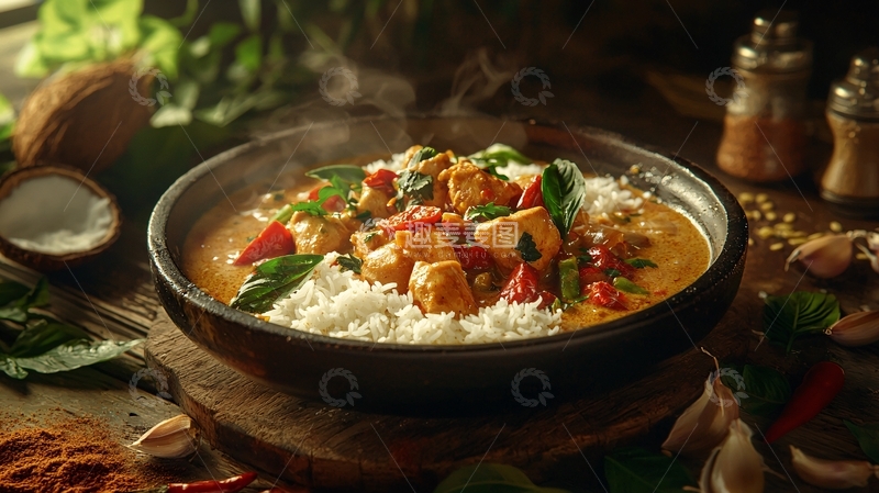 高清大图下载【趣麦麦图】泰式绿咖喱鸡肉饭